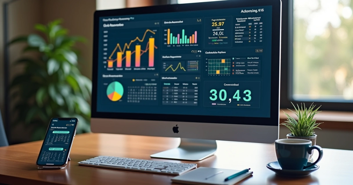 Tela de computador mostrando painel financeiro com gráficos e calendário destacado em datas importantes para cobrança 