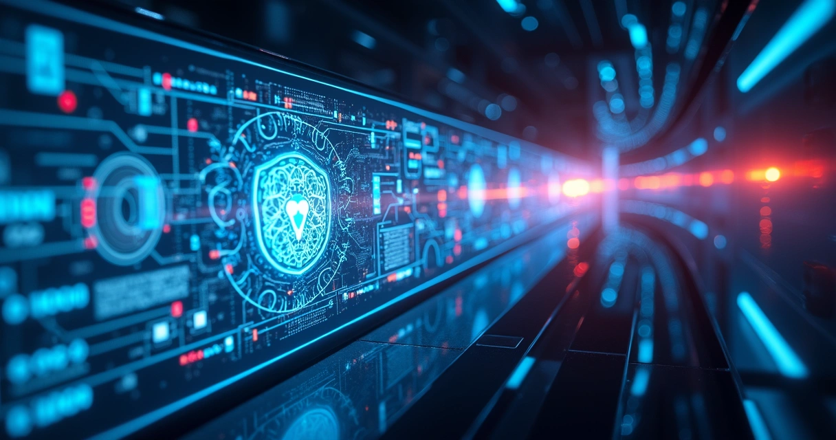 Visualização digital de firewall com inteligência artificial analisando tráfego de rede 