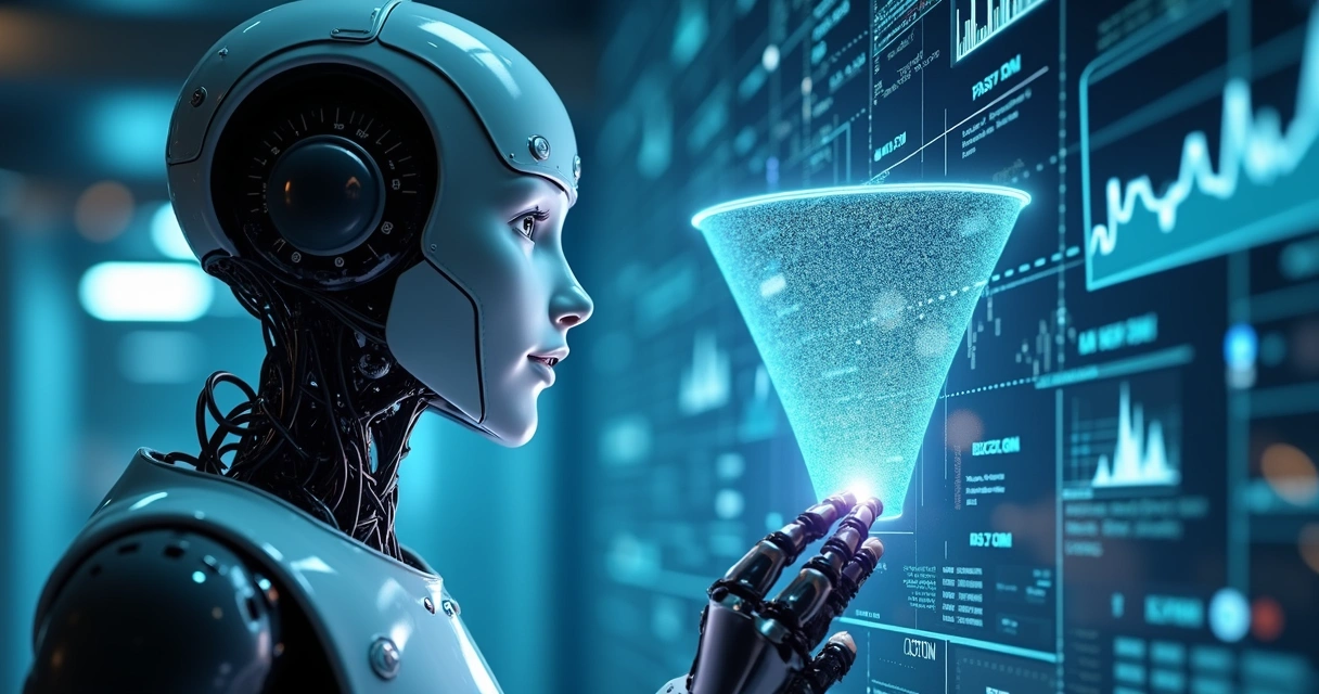 Inteligência artificial analisando dados de vendas no funil