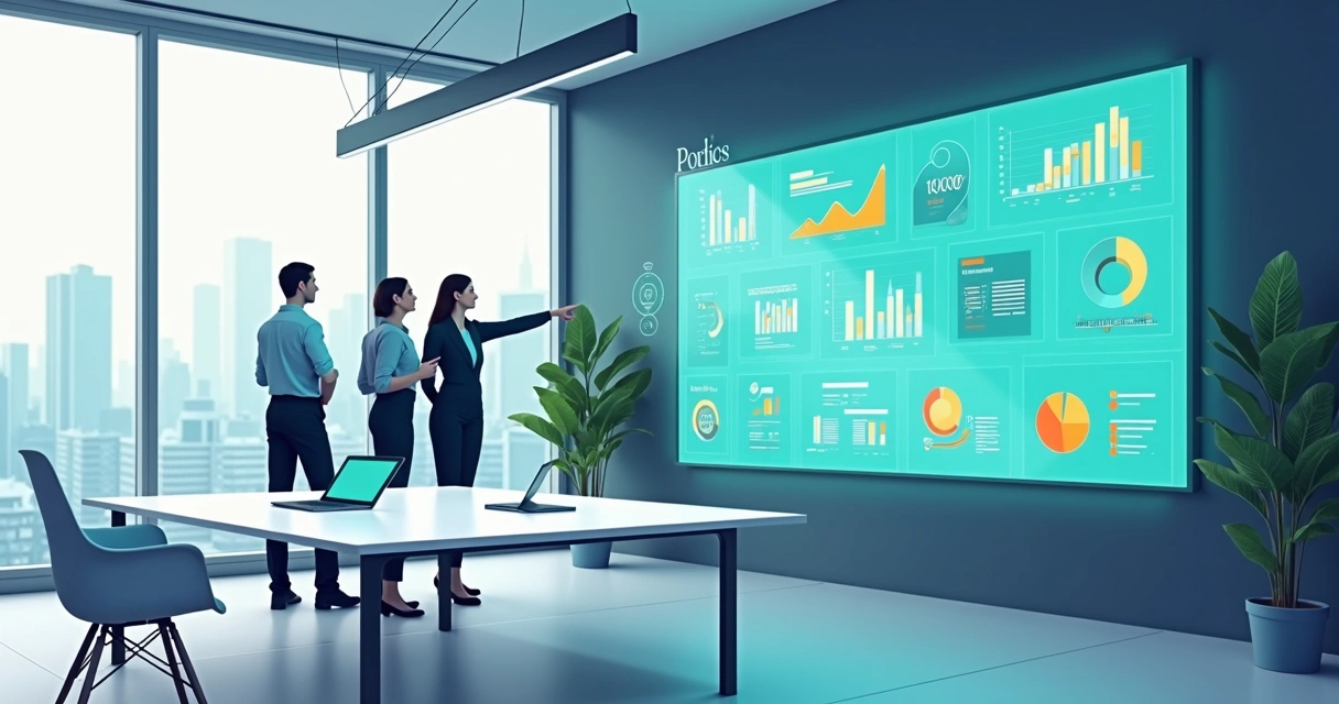 Painel digital com gráficos e inteligência artificial analisando dados públicos 