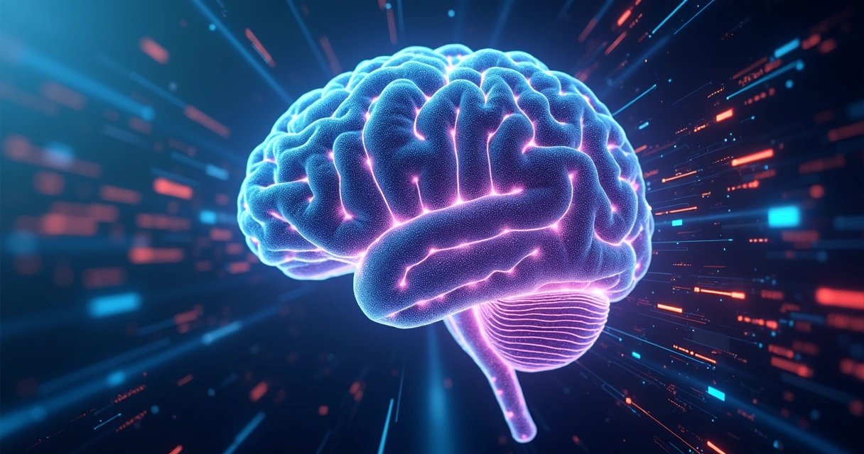 Representação visual de IA generativa com redes neurais e dados digitais brilhantes 