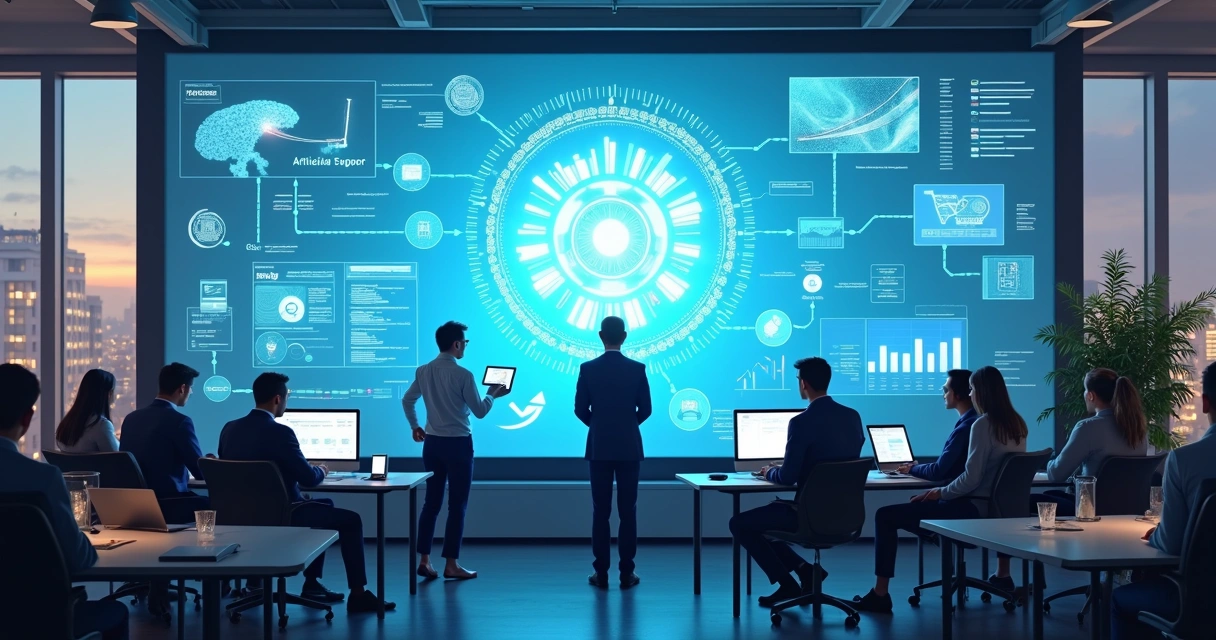 Gráfico realista mostrando IA integrada em processos de startups 