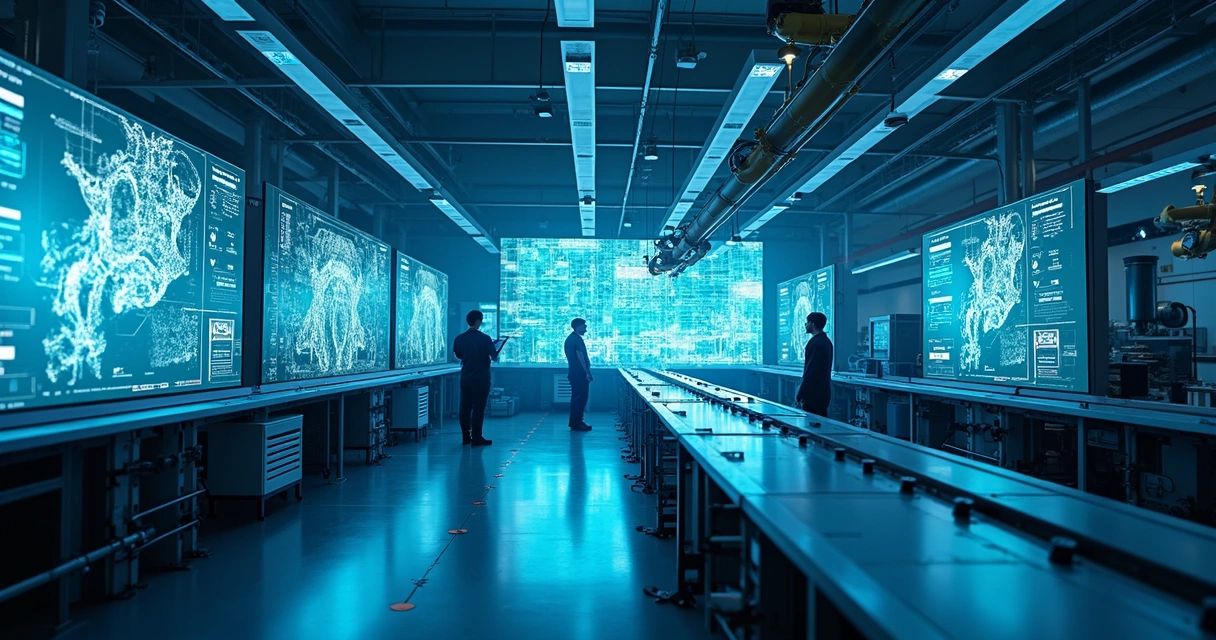 Interface de inteligência artificial na fábrica, sugerindo ações em tempo real 