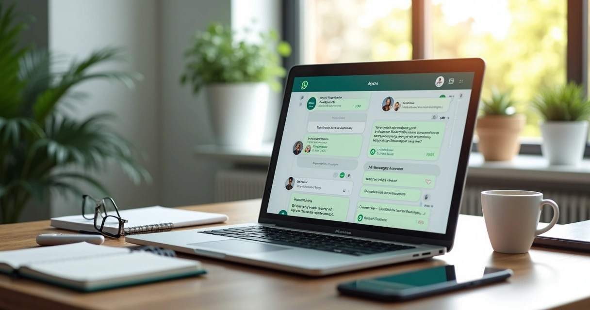 Computador com tela exibindo painel de inteligência artificial integrada ao WhatsApp para atendimento automatizado
