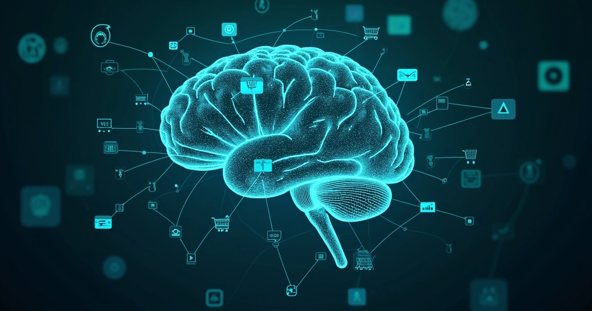 Representação gráfica de inteligência artificial analisando dados da jornada do cliente 