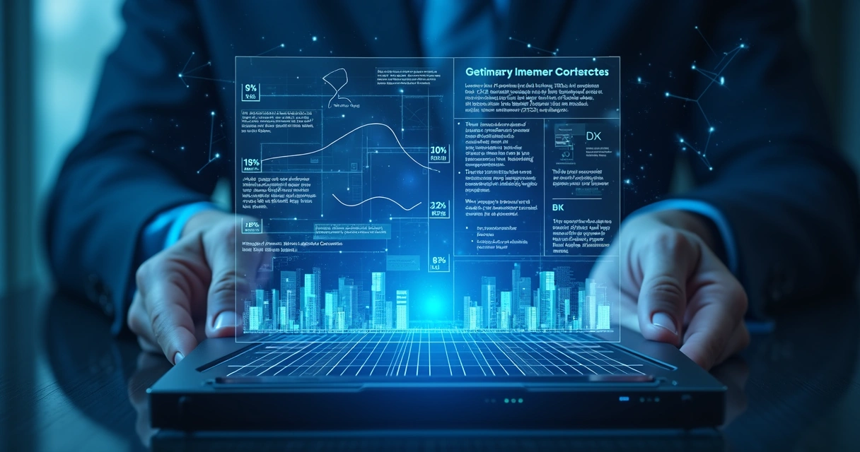 Inteligência artificial representada por interface digital analisando contratos e decisões judiciais 