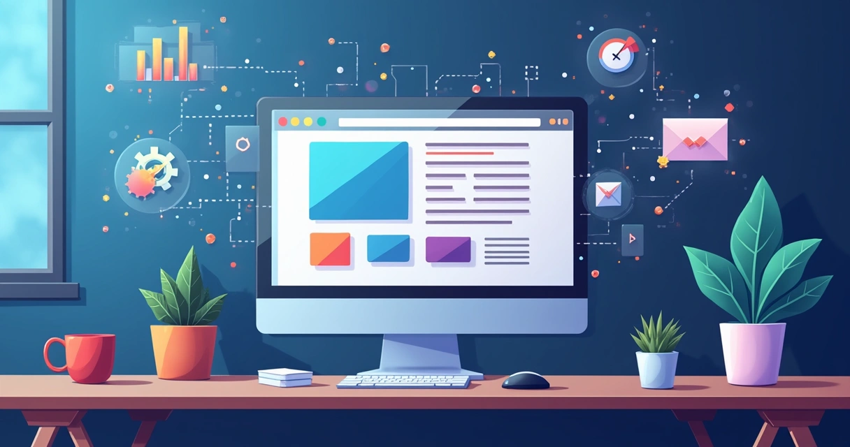 Inteligência artificial cria landing page em monitor 