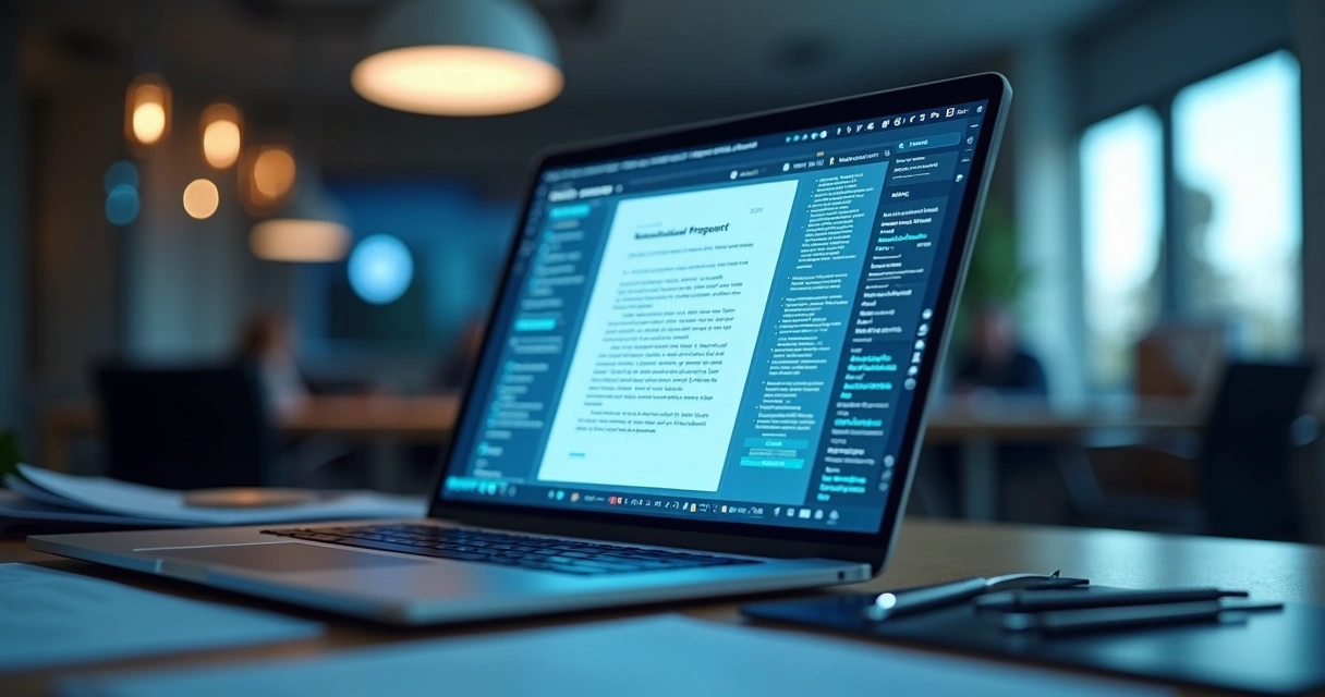 Computador mostrando IA redigindo projeto de lei para câmara municipal 