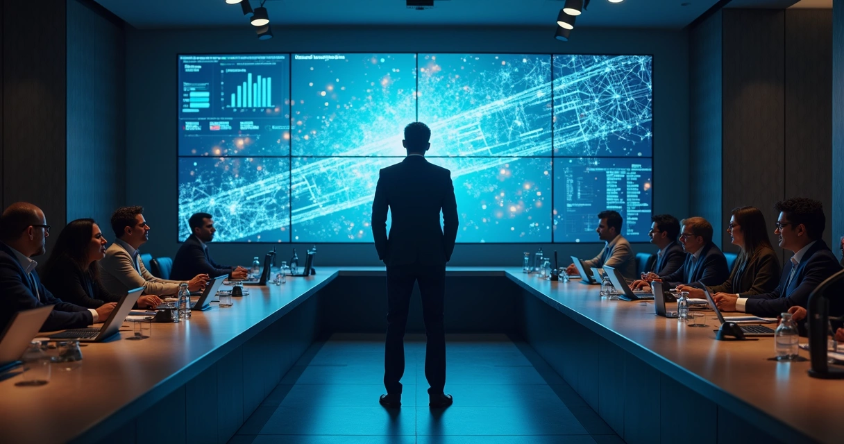 Painel digital com vereador analisando gráficos de dados 