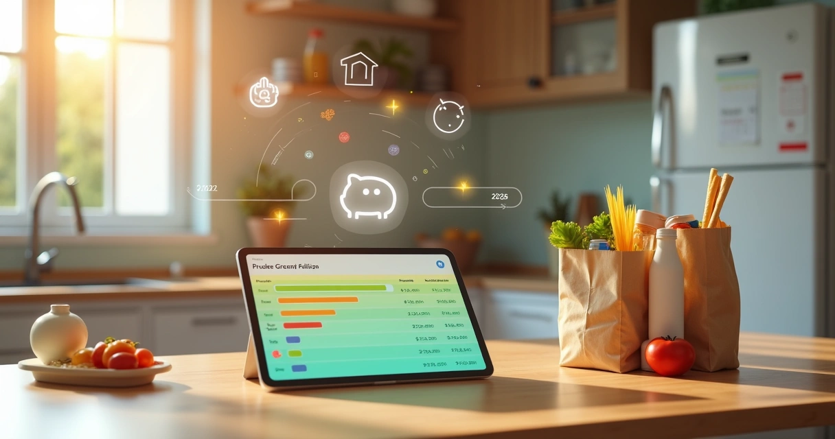 Lista de supermercado digital com inteligência artificial ajustando preços e mercado mais barato 