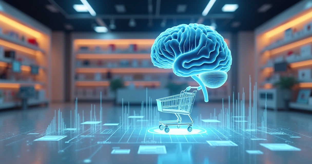 Representação de inteligência artificial analisando dados em loja virtual