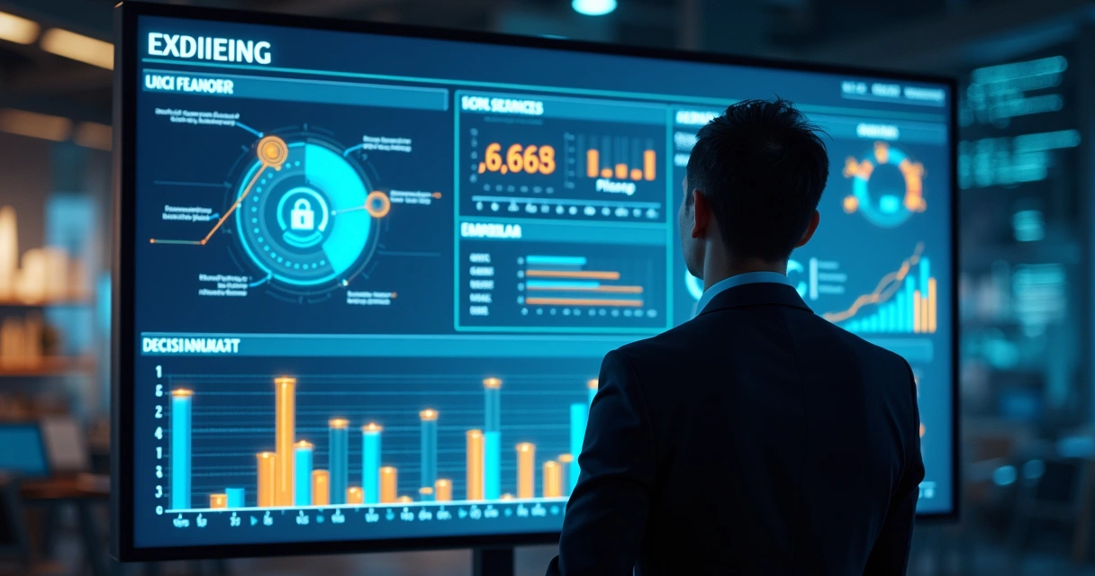 Representação de IA analisando dados de mailing com gráficos 