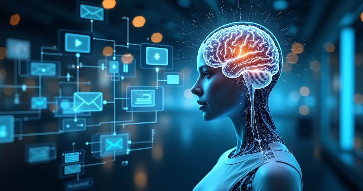 Representação de inteligência artificial atuando em marketing digital 