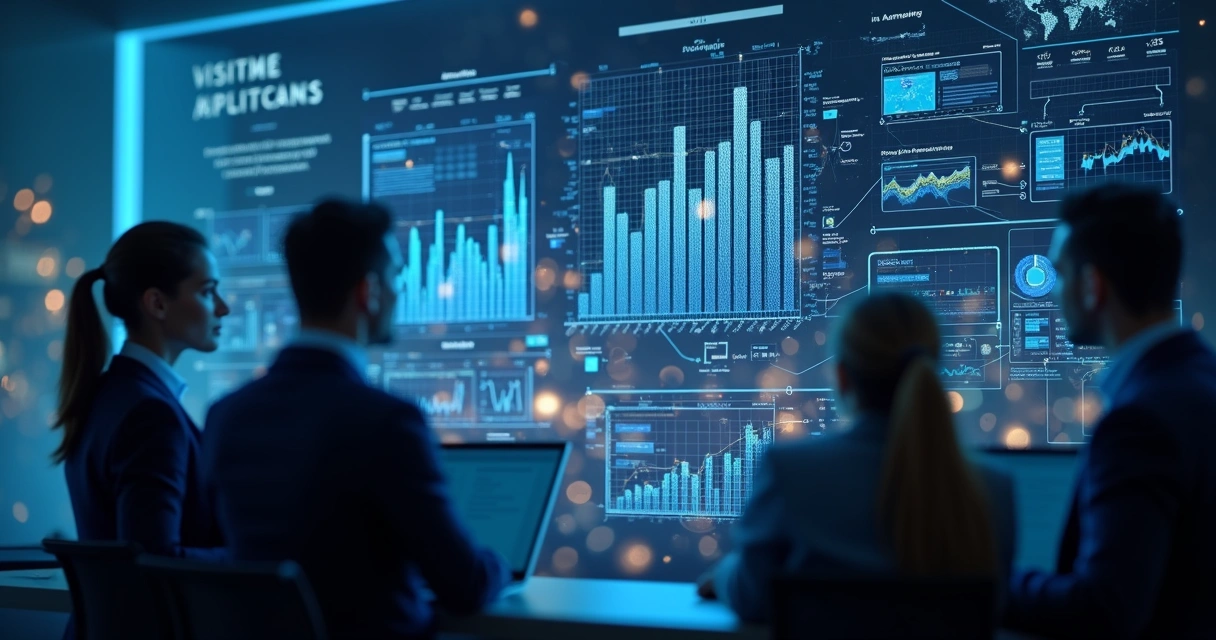 Representação visual de IA analisando dados de campanhas de marketing digital, conectando gráficos e decisões automáticas 