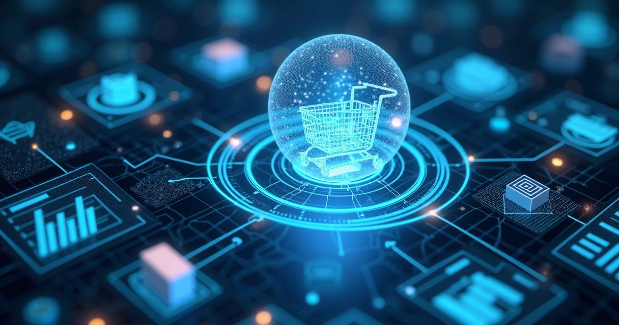 Representação da inteligência artificial analisando dados em marketplace