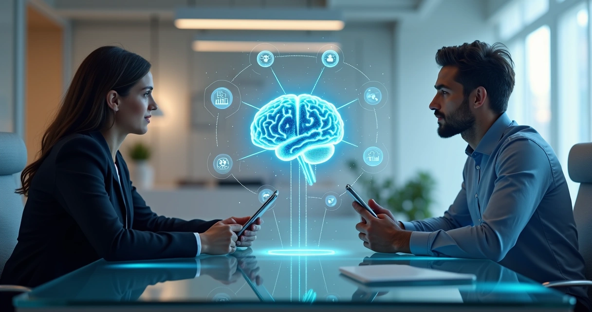 Conceito de IA conectando mentor e mentorado 