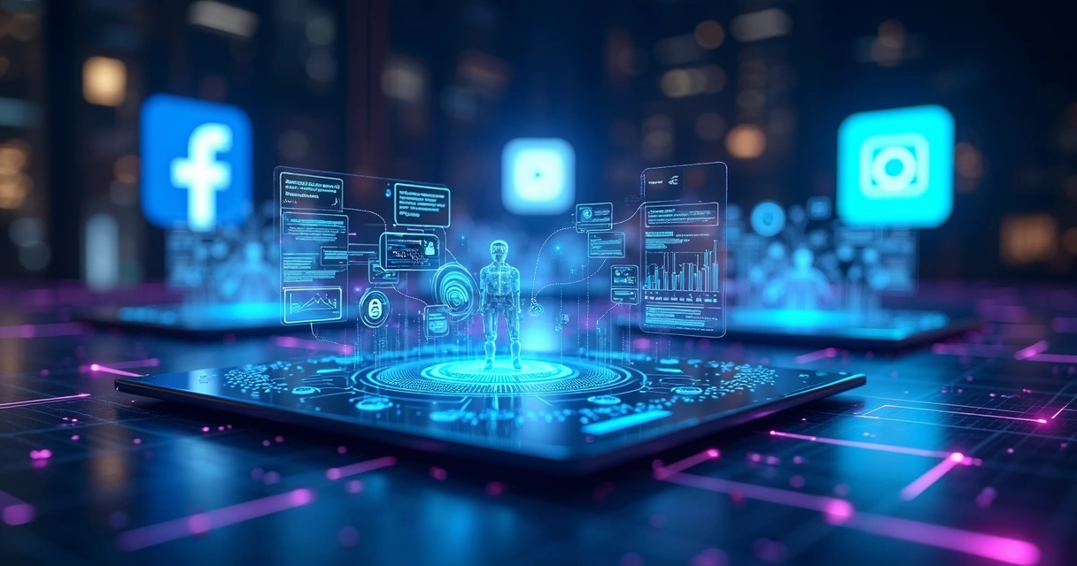 Interface digital com elementos de inteligência artificial integrados a anúncios no Facebook e Instagram 