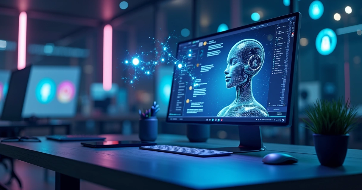 Interface digital mostrando chatbot IA e personalização de anúncios em Facebook e Instagram 