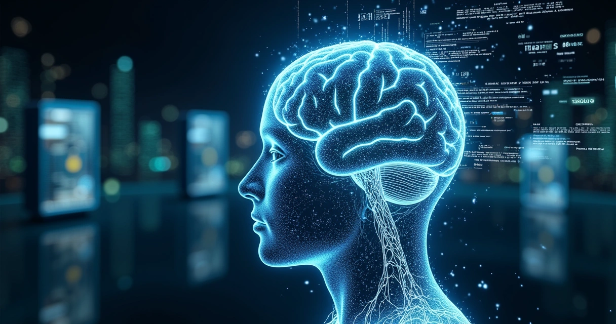 IA representada por cérebro digital analisando dados financeiros 