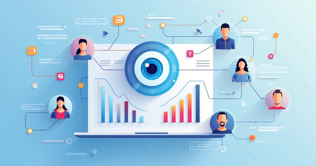 Ilustração de inteligência artificial monitorando métricas digitais 