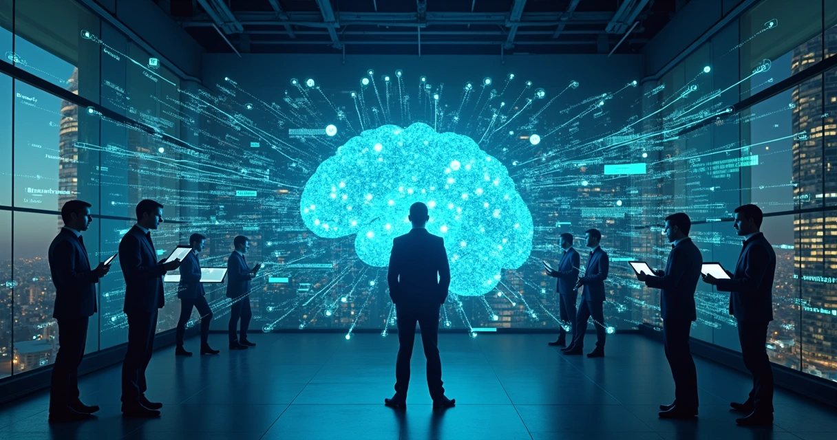 Representação de inteligência artificial monitorando servidores na nuvem