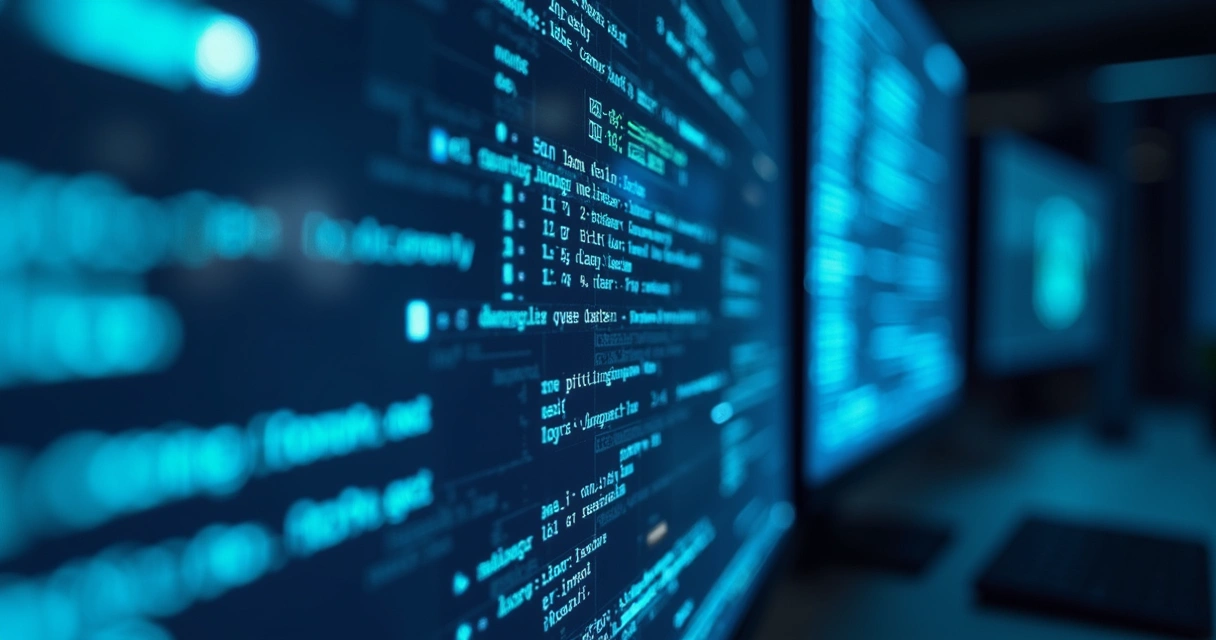 Monitor mostrando gráficos e linhas de código, representando IA monitorando dados em tempo real