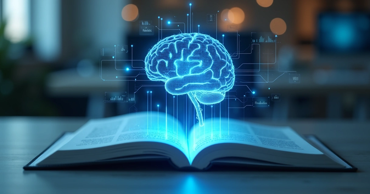 Ilustração de inteligência artificial analisando documentos contábeis 