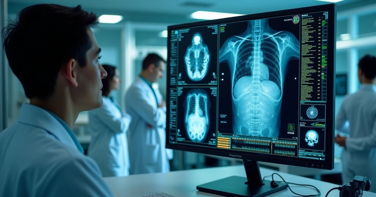 Interface de inteligência artificial analisando exames médicos 
