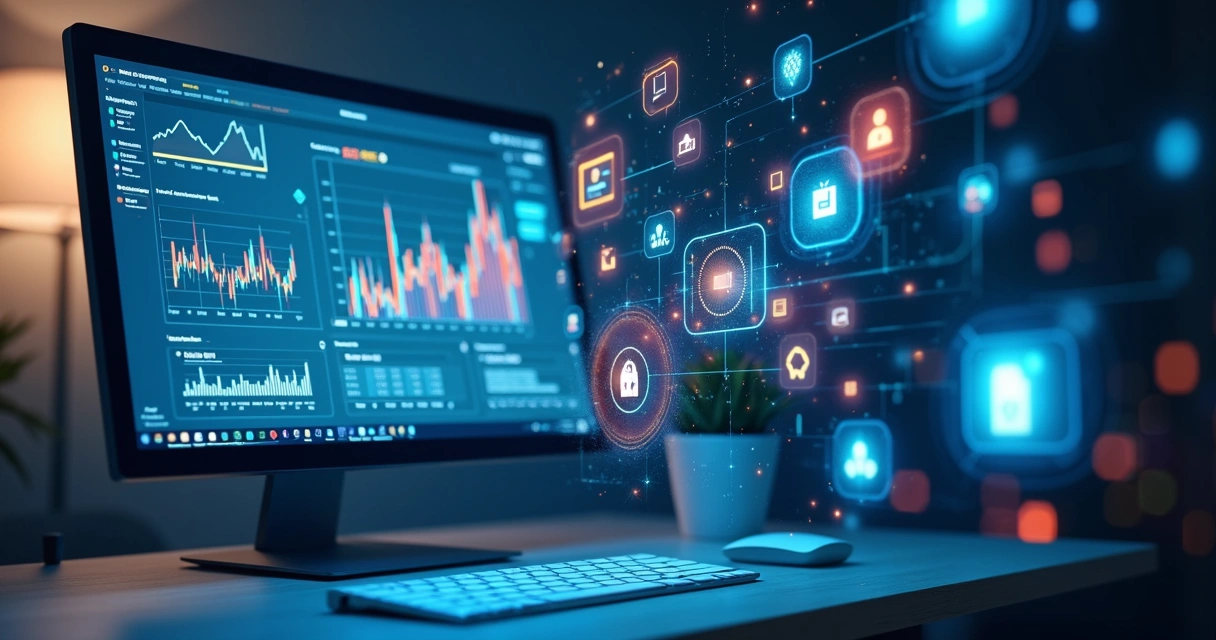 Inteligência artificial analisando dados de negócios em tela 