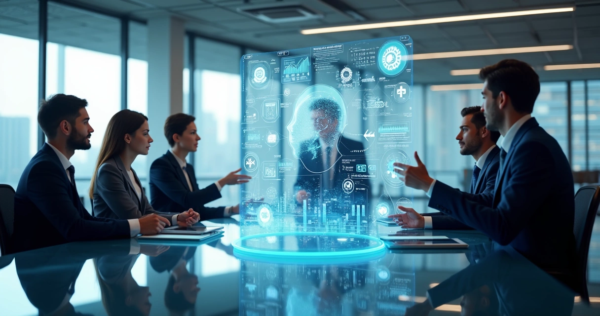 Representação digital de inteligência artificial aplicada em negócios com gráficos e interfaces tecnológicas 