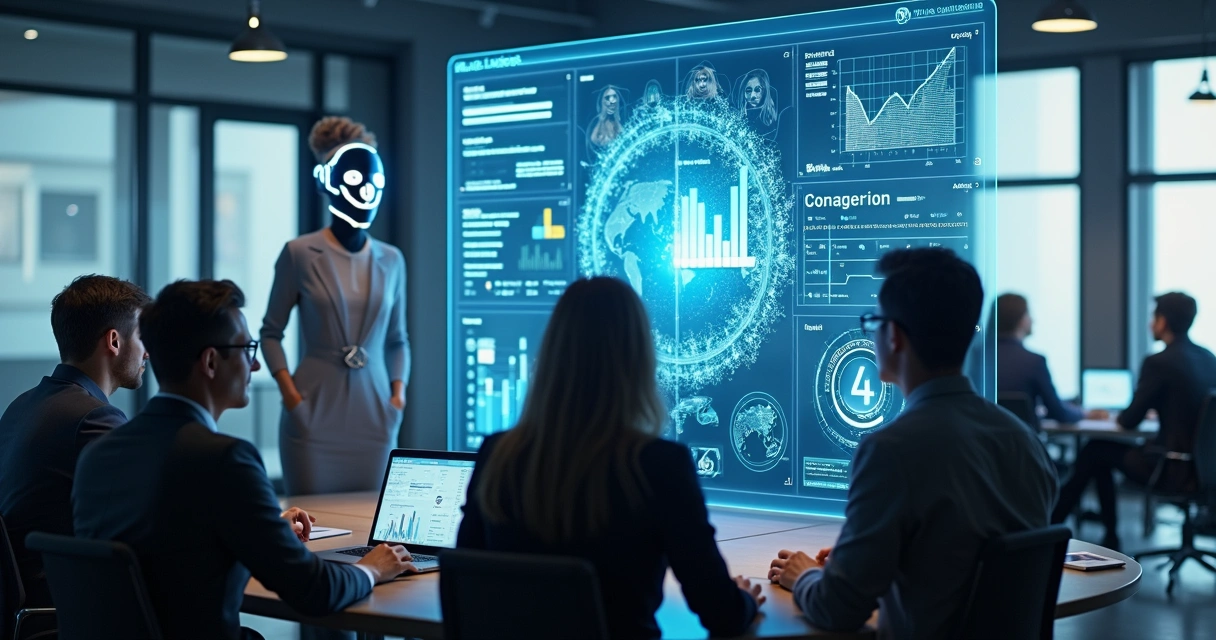 Painel digital de inteligência artificial analisando dados de RH 