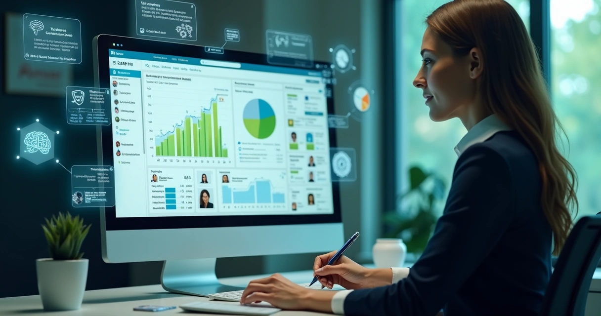 Interface de plataforma de recrutamento com inteligência artificial analisando perfis de candidatos 