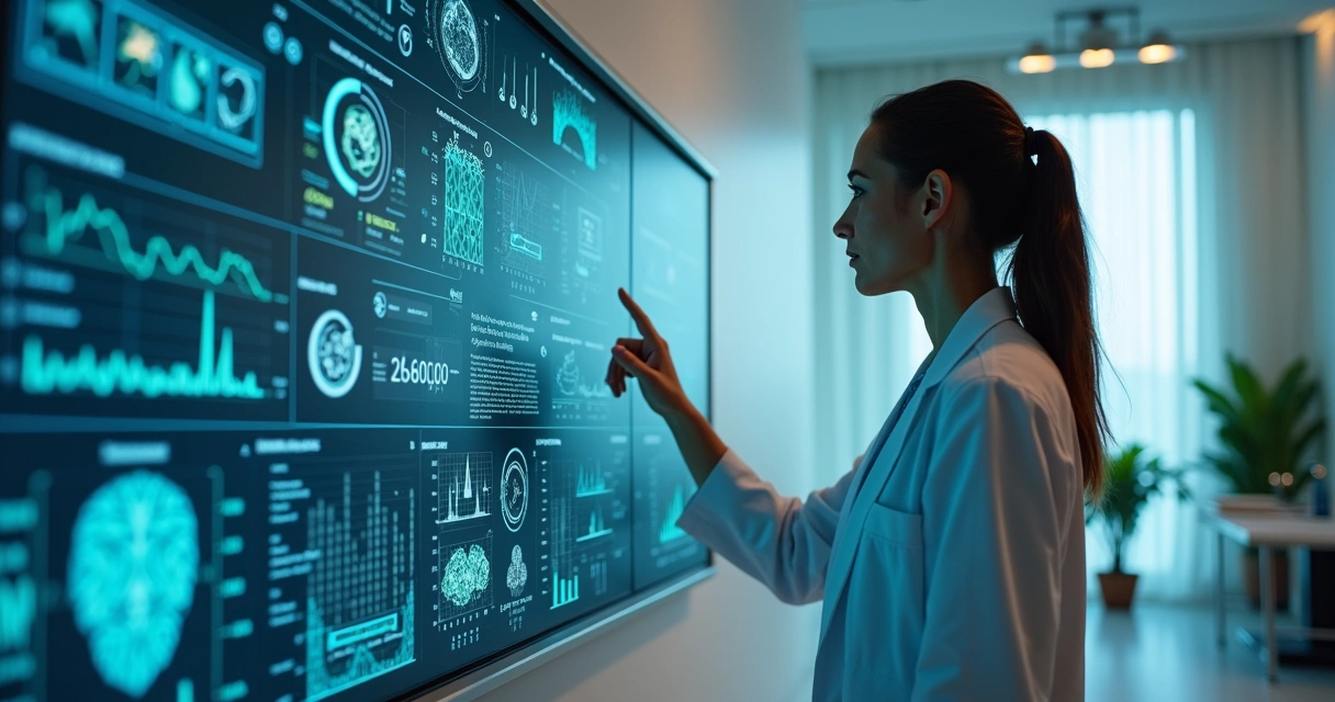 Painel digital mostrando inteligência artificial na análise de dados nutricionais 