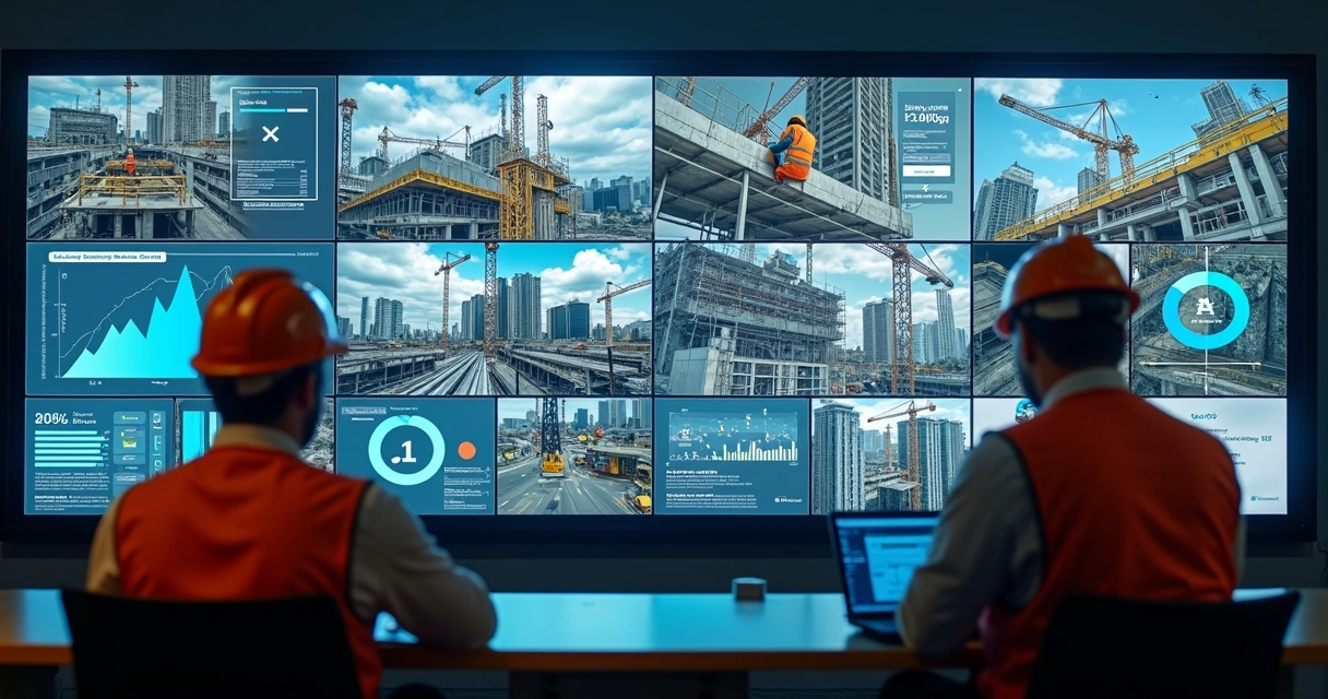 Painel digital com inteligência artificial monitorando obra 