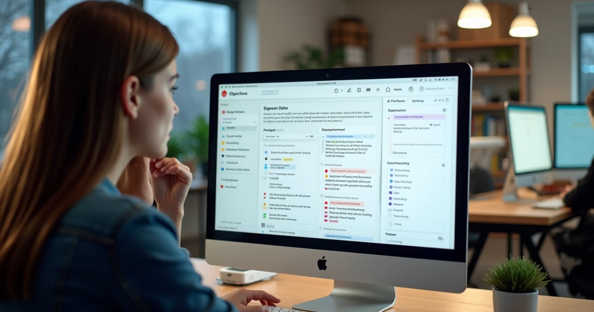 IA sugerindo OKRs na tela do computador 