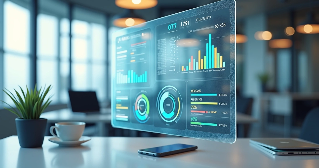 Interface digital mostrando gráficos financeiros organizados por inteligência artificial 