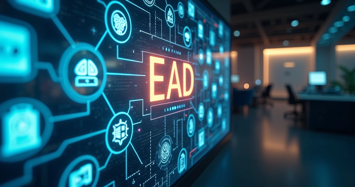 Ícones de inteligência artificial sobre tela de treinamento digital 