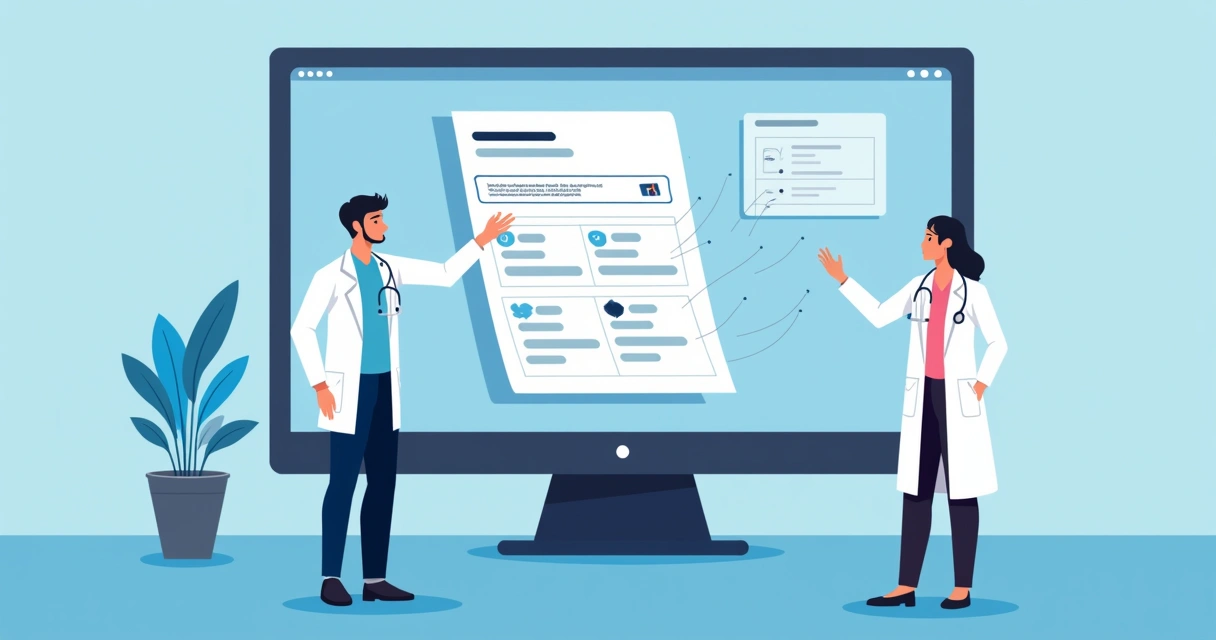 Ilustração de uma interface digital sendo preenchida automaticamente por inteligência artificial 