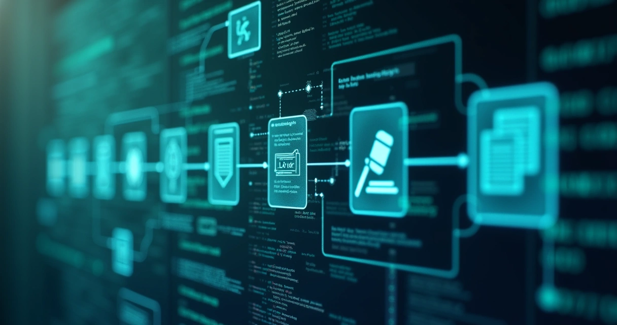 Fluxo de inteligência artificial mostrando análise de processo trabalhista 