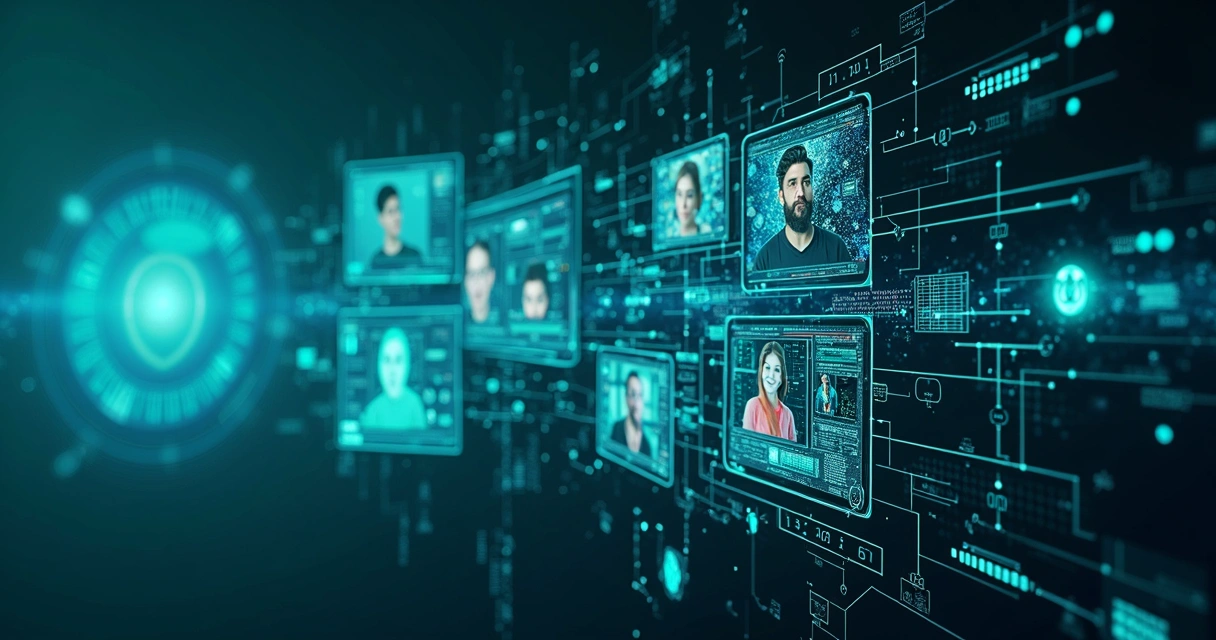 Ilustração de algoritmo de inteligência artificial analisando vídeos de provas online 