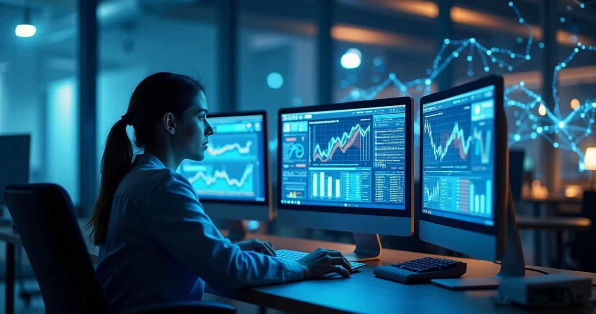 Ilustração de inteligência artificial analisando dados de remarketing em telas 