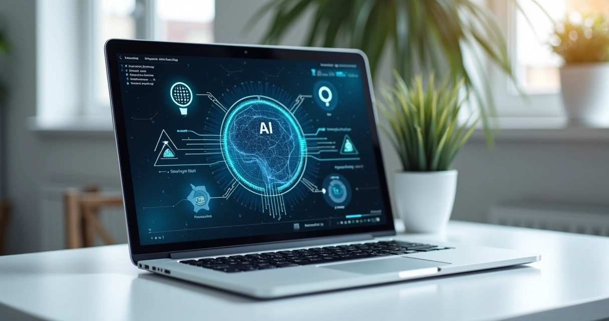 Computador aberto mostrando gráfico de inteligência artificial aplicado ao RH