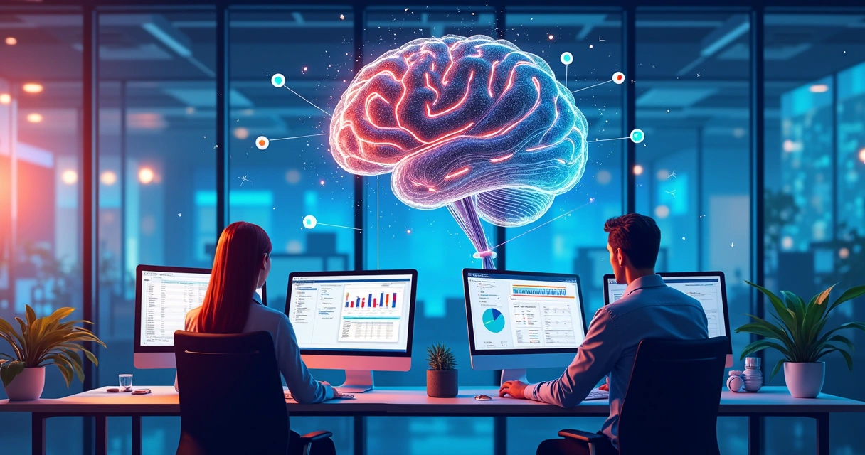 Gráfico ilustrando inteligência artificial analisando dados conectados no Salesforce 