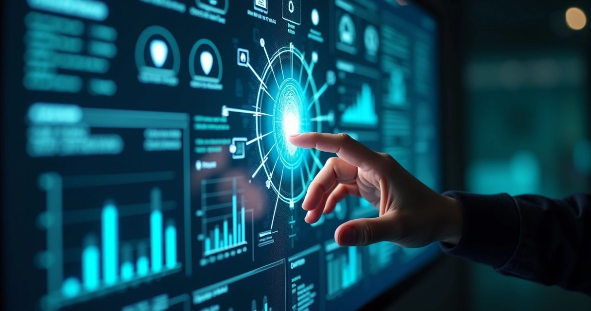 Painel de controle digital exibindo monitoramento de segurança virtual 
