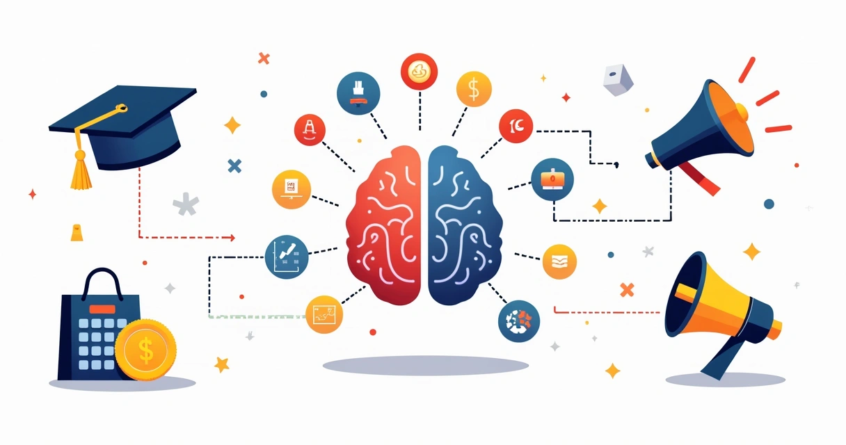 Ícones representando diferentes setores usando inteligência artificial