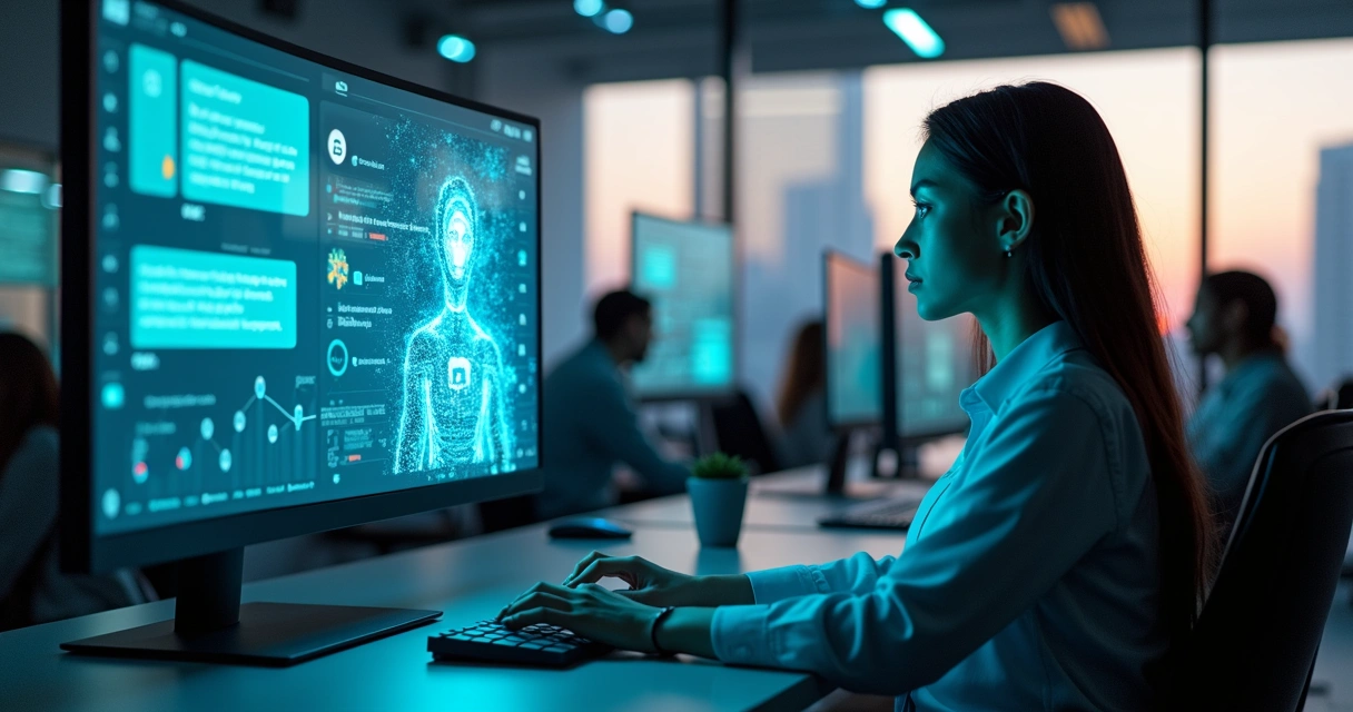 Agente humano e assistente virtual de inteligência artificial atendendo clientes em múltiplos canais 