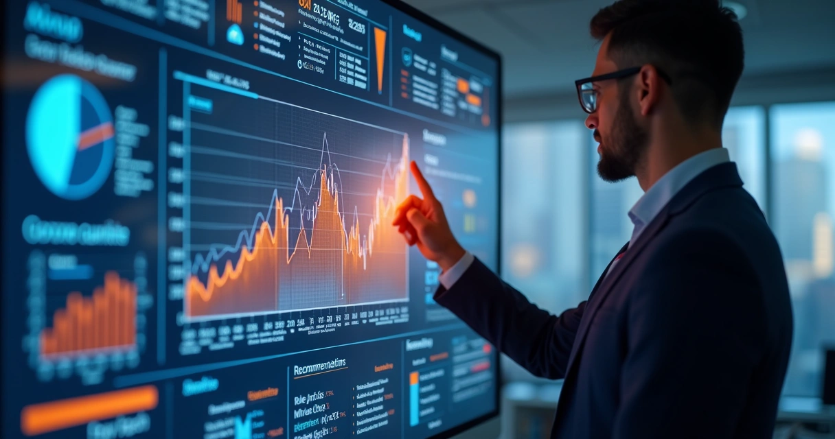 Painel digital mostrando inteligência artificial impulsionando vendas 