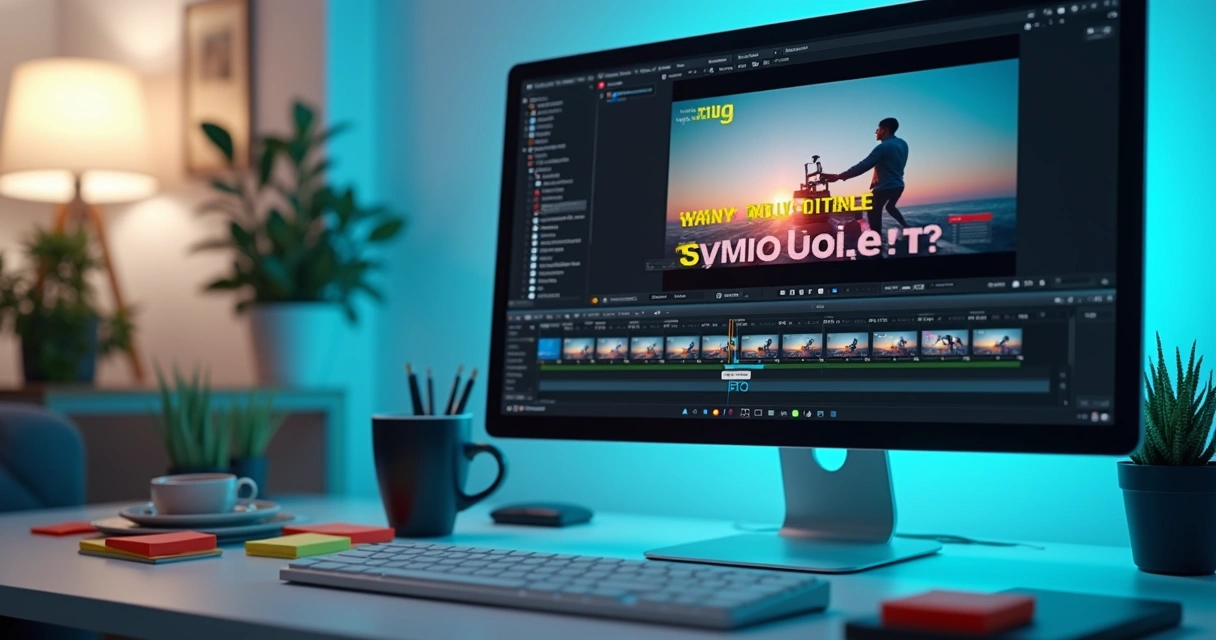 Processo de vídeo sendo legendado automaticamente, com destaque em palavras coloridas 