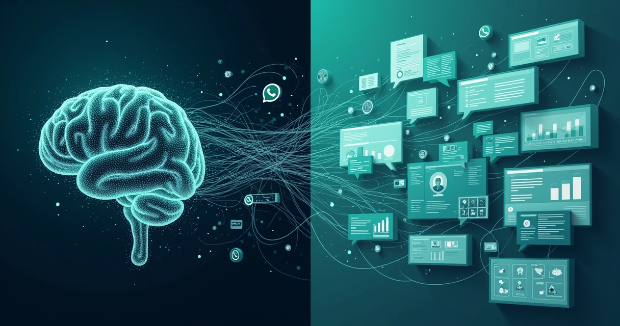 Ilustração mostra inteligência artificial processando mensagens recebidas no WhatsApp 