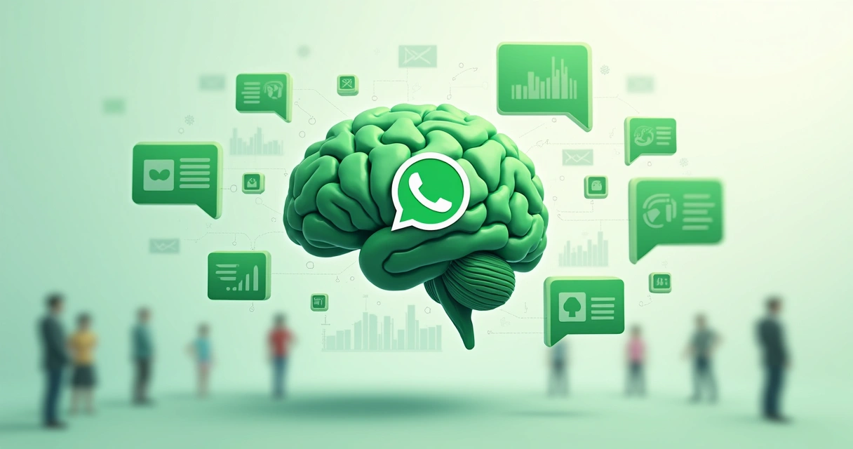 Representação visual de inteligência artificial analisando conversas de WhatsApp 